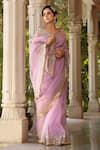 Buy_Charu Makkar_Purple Pure Silk Organza "embroidered Champak Floral Saree _Online_at_Aza_Fashions