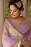 Charu Makkar_Purple Pure Silk Organza "embroidered Champak Floral Saree _at_Aza_Fashions