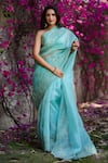 Buy_Charu Makkar_Blue Pure Silk Organza "embroidered Chintz Floral Saree _at_Aza_Fashions