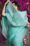 Shop_Charu Makkar_Blue Pure Silk Organza "embroidered Chintz Floral Saree _at_Aza_Fashions