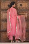 Shop Charu Makkar Pink Chanderi Pintucks V Neck Anarkali Set at Aza Fashions Shop_Charu Makkar_Pink Chanderi Pintucks V Neck Anarkali Set_at_Aza_Fashions