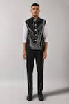 Shop_Countrymade_Black Cotton Silk Embroidered Nehru Jacket _at_Aza_Fashions