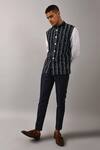 Countrymade_Black Cotton Silk Embroidered Nehru Jacket_Online_at_Aza_Fashions