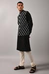 Countrymade_Black Cotton Silk Embroidered Checkered Nehru Jacket _Online_at_Aza_Fashions