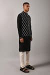 Buy_Countrymade_Black Cotton Silk Embroidered Checkered Nehru Jacket _Online_at_Aza_Fashions