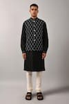 Shop_Countrymade_Black Cotton Silk Embroidered Checkered Nehru Jacket _Online_at_Aza_Fashions