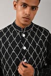 Countrymade_Black Cotton Silk Embroidered Checkered Nehru Jacket _at_Aza_Fashions