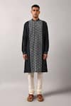 Countrymade_Blue Chanderi Kurta Set _Online_at_Aza_Fashions