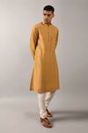 Countrymade_Yellow Cotton, Chanderi Kurta Set_Online_at_Aza_Fashions