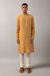 Shop_Countrymade_Yellow Cotton, Chanderi Kurta Set_Online_at_Aza_Fashions