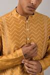 Countrymade_Yellow Cotton, Chanderi Kurta Set_at_Aza_Fashions