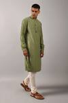 Countrymade_Green Cotton, Chanderi Kurta Set_Online_at_Aza_Fashions