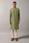 Shop_Countrymade_Green Cotton, Chanderi Kurta Set_Online_at_Aza_Fashions