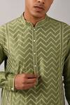 Countrymade_Green Cotton, Chanderi Kurta Set_at_Aza_Fashions