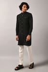 Shop_Countrymade_Black Chanderi Short Kurta _Online_at_Aza_Fashions