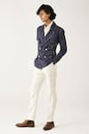 Buy_Countrymade_Blue Linen Cropped Trench Jacket _Online_at_Aza_Fashions