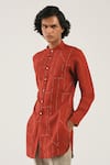 Buy_Countrymade_Maroon Linen Embroidered Kurta _at_Aza_Fashions