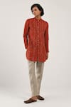 Countrymade_Maroon Linen Embroidered Kurta _Online_at_Aza_Fashions