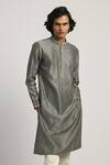 Buy_Countrymade_Grey Chanderi Embroidered Kurta_at_Aza_Fashions