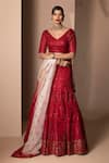 Buy_Chhaya Mehrotra_Red Silk Organza Embroidery V Neck Bridal Lehenga Set _at_Aza_Fashions