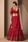 Shop_Chhaya Mehrotra_Red Silk Organza Embroidery V Neck Bridal Lehenga Set _at_Aza_Fashions