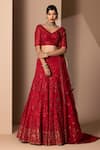 Chhaya Mehrotra_Red Silk Organza Embroidery V Neck Bridal Lehenga Set _Online_at_Aza_Fashions