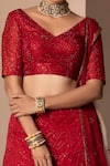 Shop_Chhaya Mehrotra_Red Silk Organza Embroidery V Neck Bridal Lehenga Set _Online_at_Aza_Fashions