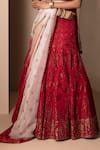 Chhaya Mehrotra_Red Silk Organza Embroidery V Neck Bridal Lehenga Set _at_Aza_Fashions