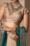 Buy_Chhaya Mehrotra_Gold Metallic Organza Embroidery V Neck Lehenga Set _Online_at_Aza_Fashions