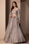 Buy_Chhaya Mehrotra_Grey Pure Habutai Silk Embroidery Sweetheart Neck Crushed Lehenga Set _at_Aza_Fashions