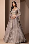 Shop_Chhaya Mehrotra_Grey Pure Habutai Silk Embroidery Sweetheart Neck Crushed Lehenga Set _at_Aza_Fashions