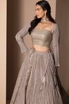 Shop_Chhaya Mehrotra_Grey Pure Habutai Silk Embroidery Sweetheart Neck Crushed Lehenga Set _Online_at_Aza_Fashions