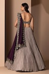 Shop_Chhaya Mehrotra_Grey Pure Habutai Silk Embroidery V Neck Crushed Lehenga Set _at_Aza_Fashions