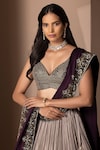 Shop_Chhaya Mehrotra_Grey Pure Habutai Silk Embroidery V Neck Crushed Lehenga Set _Online_at_Aza_Fashions