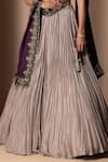 Chhaya Mehrotra_Grey Pure Habutai Silk Embroidery V Neck Crushed Lehenga Set _at_Aza_Fashions