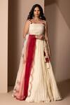 Buy_Chhaya Mehrotra_White Pure Habutai Silk Embroidery Square Neck Crushed Lehenga Set _at_Aza_Fashions