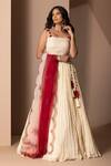 Chhaya Mehrotra_White Pure Habutai Silk Embroidery Square Neck Crushed Lehenga Set _Online_at_Aza_Fashions