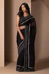 Shop_Chhaya Mehrotra_Black Organza Embroidery V Neck Saree With Blouse  _at_Aza_Fashions