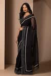 Chhaya Mehrotra_Black Organza Embroidery V Neck Saree With Blouse  _Online_at_Aza_Fashions