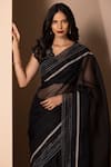 Buy_Chhaya Mehrotra_Black Organza Embroidery V Neck Saree With Blouse  _Online_at_Aza_Fashions