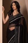 Shop_Chhaya Mehrotra_Black Organza Embroidery V Neck Saree With Blouse  _Online_at_Aza_Fashions