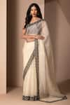 Buy_Chhaya Mehrotra_White Soft Silk Organza Embroidery V Embellished Saree With Blouse  _at_Aza_Fashions