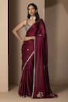 Buy_Chhaya Mehrotra_Maroon Silk Satin Saree With Blouse For Women_at_Aza_Fashions
