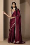 Buy_Chhaya Mehrotra_Maroon Silk Satin Saree With Blouse For Women_Online_at_Aza_Fashions