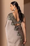 Shop_Chhaya Mehrotra_Grey Silk Satin Embroidery V Neck Saree With Blouse _at_Aza_Fashions