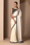 Buy_Chhaya Mehrotra_Beige Chamois Satin Embroidery Round Saree With Embellished Blouse  _at_Aza_Fashions