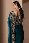 Shop_Chhaya Mehrotra_Green Silk Satin Embroidery V Neck Saree With Blouse  _at_Aza_Fashions