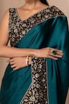 Chhaya Mehrotra_Green Silk Satin Embroidery V Neck Saree With Blouse  _at_Aza_Fashions