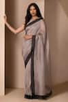 Buy_Chhaya Mehrotra_Grey Organza Embroidery Round Saree With Blouse  _at_Aza_Fashions