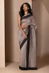 Shop_Chhaya Mehrotra_Grey Organza Embroidery Round Saree With Blouse  _at_Aza_Fashions